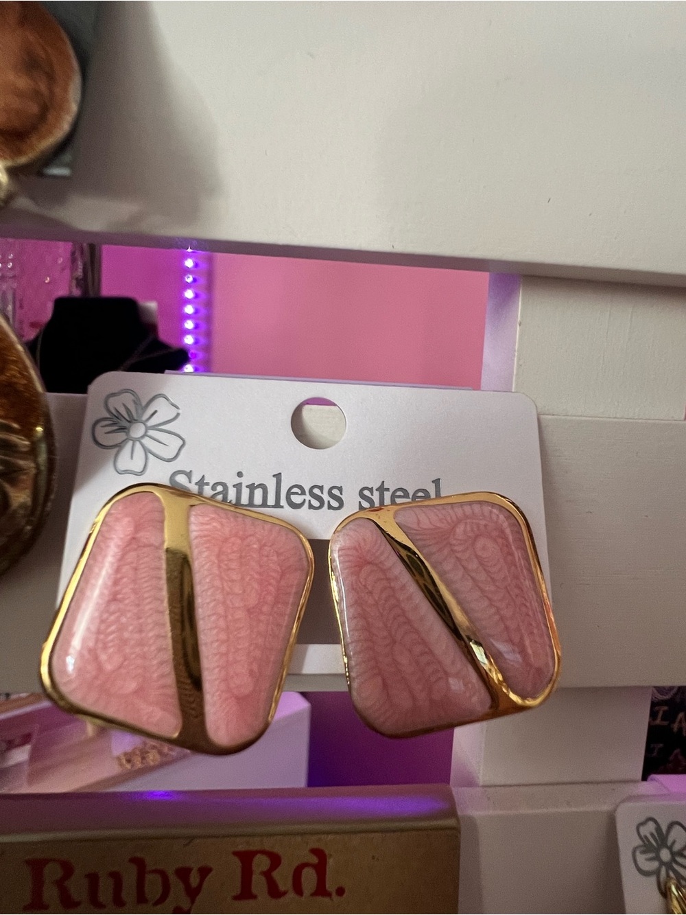 Stanley Pink Enamel Gold-Tone Geometric Earrings